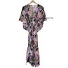 Damen Babyrosa Pfauenmuster Baumwolle Übergröße Maxi Strand Überwurf Kaftan Kleid CKFTN-SCRN-FULL-BUYIT-068