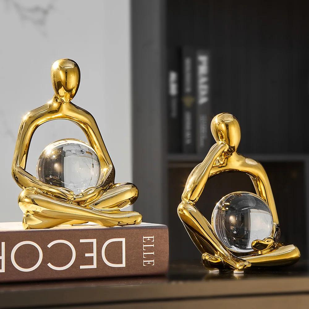 Skulptur im nordischen Stil, abstrakte goldene Figuren, Büro-Desktop-Dekoration, Zubehör, Wohnzimmer-Dekoration, moderne Wohnkultur