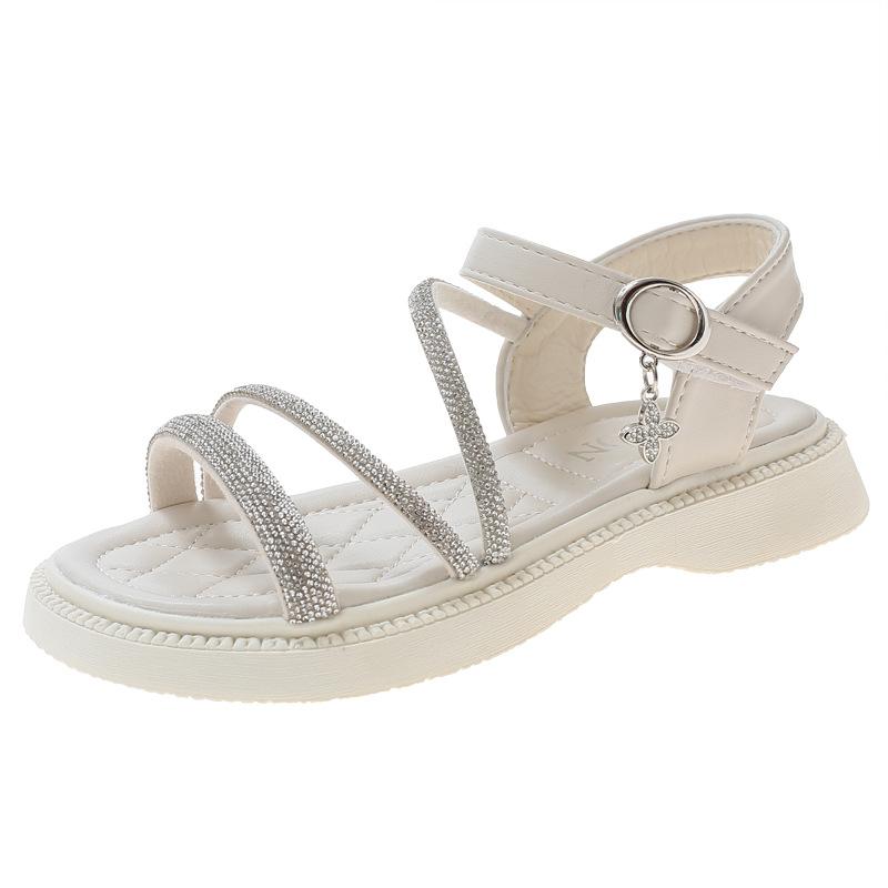 Summer Children Roman Sandals For Girls Rhinestone Kids Summer Dress Princess Sandals Gladiator Fashion Casual Soft Black 27