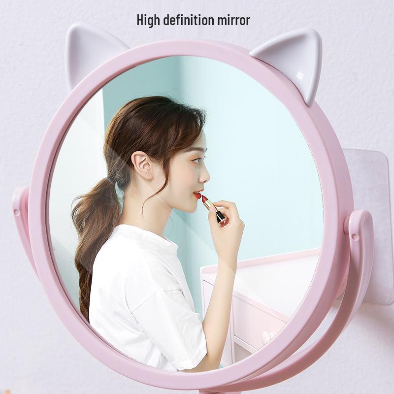 Cartoon Cat Ear Suction Cup Rotatable Makeup Mirror - High-Definition Bathroom Vanity Mirror