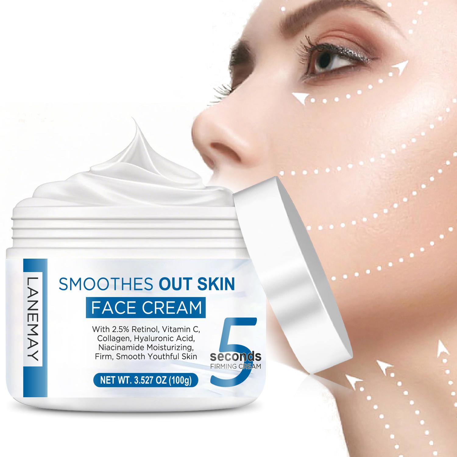 

РАЗГЛАЖИВАЮЩИЙ КОЖУ КРЕМ ДЛЯ ЛИЦА-5 секунд Увлажняющий и подтягивающий-С 2,5% ретинолом, витамином С, коллагеном, гиалуроновой кислотой, ниацинамидом