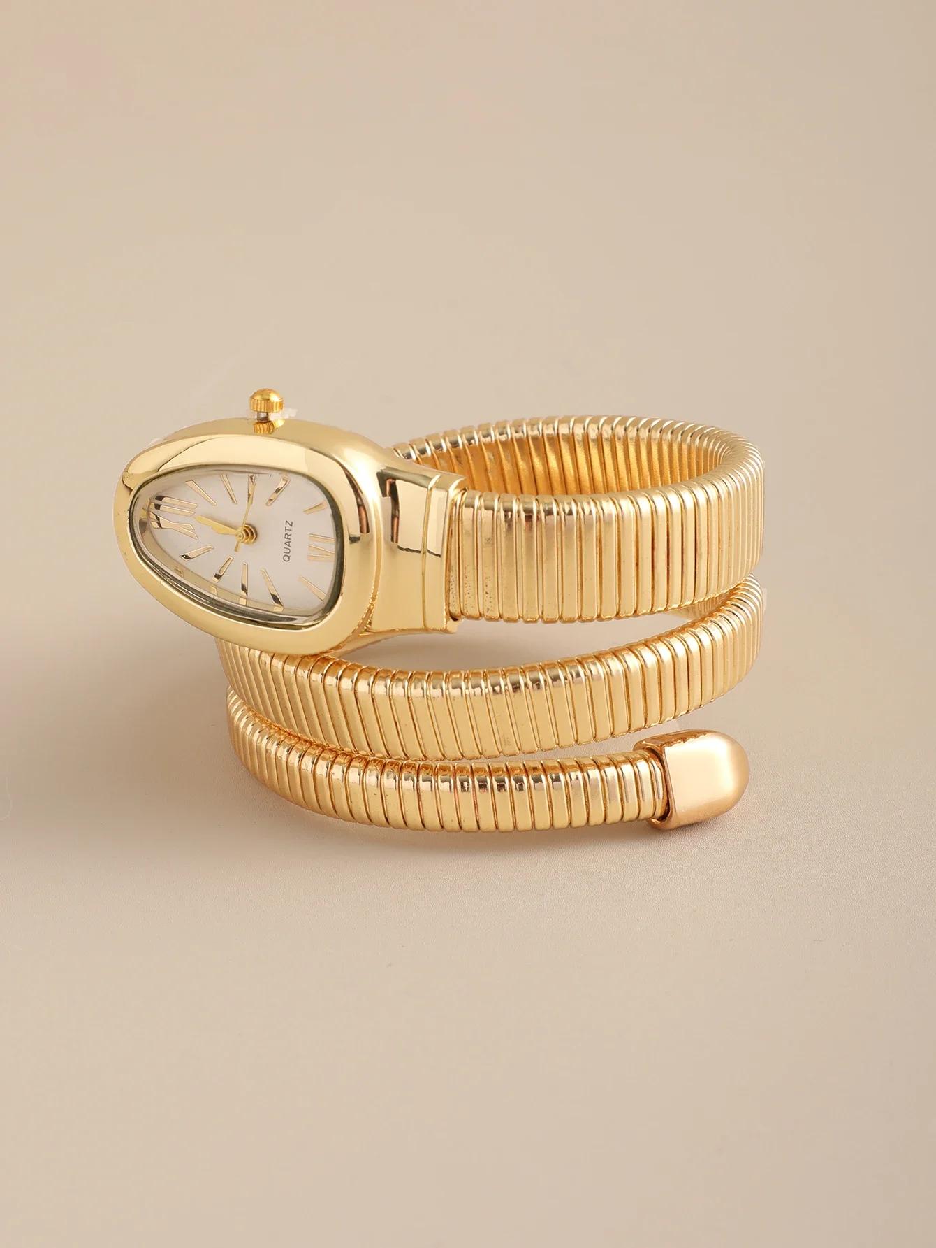 

1 шт.-Высококачественные и Модные Женские Часы с Кварцевым Механизмом, Изысканные и Роскошные, с Корпусом из Сплава в Виде Змеиной Головы