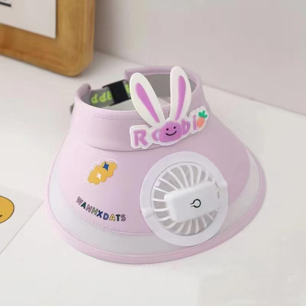 

Children s Cute Rabbit Ear Fan Empty Top Hat Charging Outdoor Sunshade UV Protection Cartoon Sun Cap фіолетовий