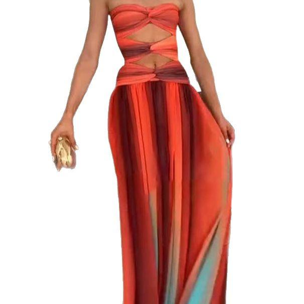 

2025 Women s Gradient Color Holiday Travel Casual Dress Small