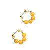 Natural Beeswax Chinese-Style Sterling Silver Yellow Amber Hoop Earrings