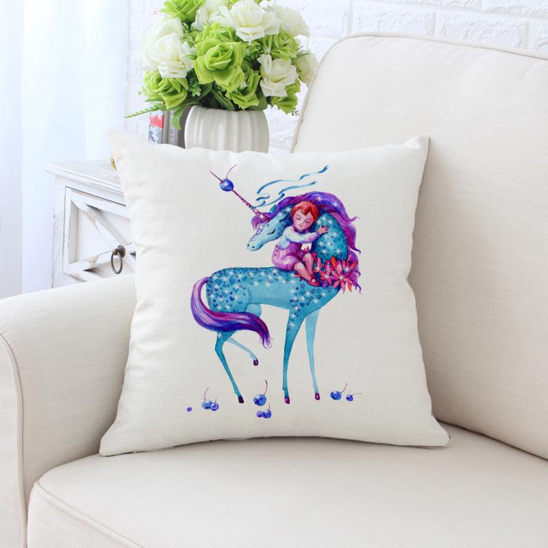 New Unicorn Cushion Cover Hot Polyester Cartoon Unicorn Pillowcase Kids Room Decoration Sofa Couch Throw Pillow Cover Decorative