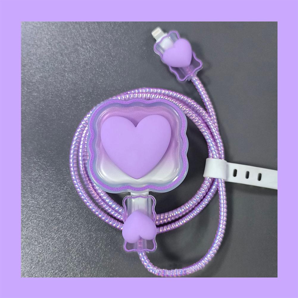 

4 в 1 Love Heart зарядное устройство кабель защитный чехол для iPhone 15 14 11 16 18w 20w зарядная головка защитный чехол намотчик аксессуары фиолетовый