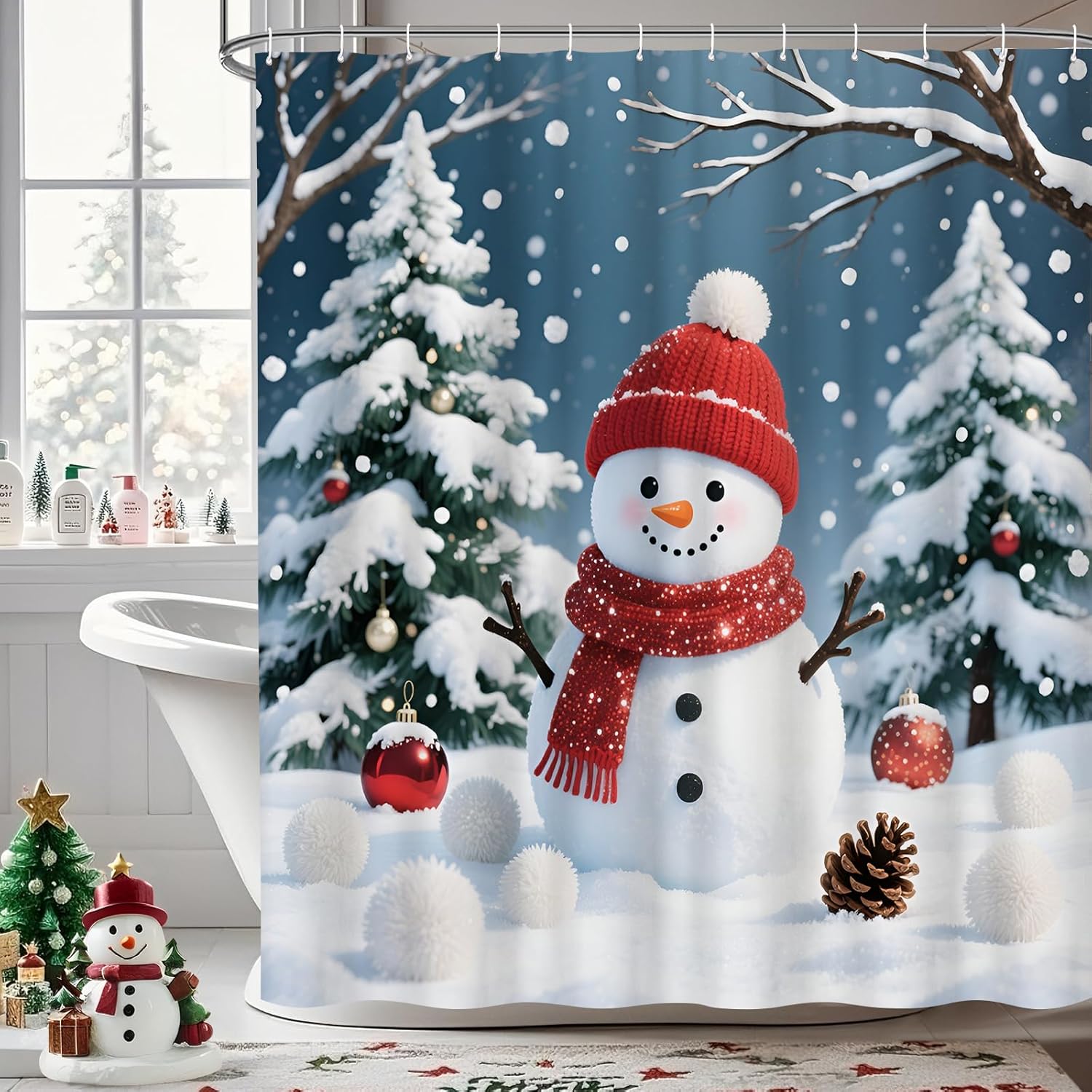 

Christmas Boho Red Shower Curtains Bathroom Cloth Farmhouse Retro Rustic Shower Curtain Elegant Shower Curtain Machine Washable W60H190(CM)-1 Pcs