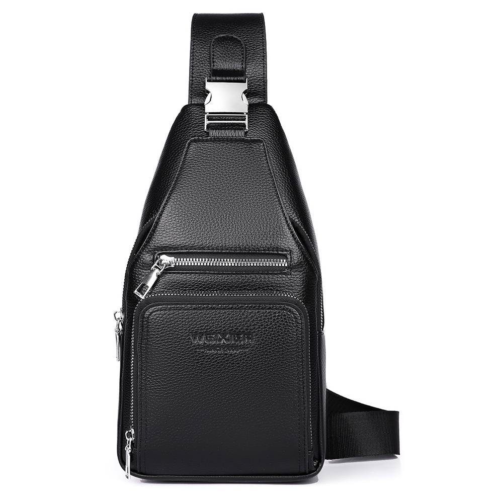

WEIXIER мужская кожаная сумка-слинг через плечо нагрудная сумка водонепроницаемый повседневный рюкзак для путешествий на открытом воздухе для занятий спортом чёрный