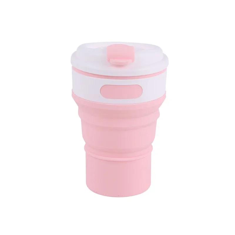 

Silicone folding cup Portable travel coffee cup 350ml sports water cup Outdoor heat-resistant outdoor camping water cup рожевий