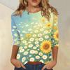 Women's Casual Three Quarter Sleeve Floral Print Round Neck Top Lightweight Comfortable Fit for Everyday Wear