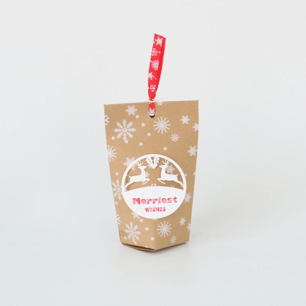 24pcs Christmas Vintage Kraft Paper Bag Merriest Wishes Stand Up Candy Pouch Wedding Favor