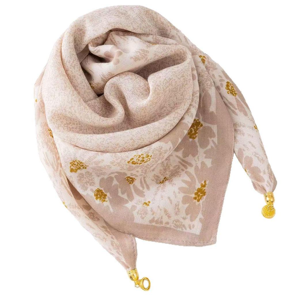 Silk Scarf with Magnetic Buckle - Square, Fashionable Winter Accessory for Women