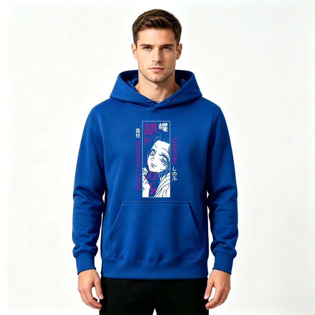 Men's Print Pullover Hoodie, Anime Insect Hashira Shinobu Pattern Casual Long Sleeve Sweatshirt
