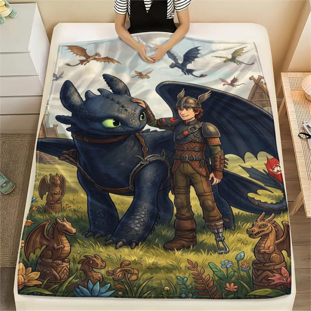 

1Pc How to Train Dragon Print Flannel Blanket, High quality Comfortable for All Seasons, Home Decor, Warmth and Comfort, Perfect for Christmas Gifts 80cm x 120cm