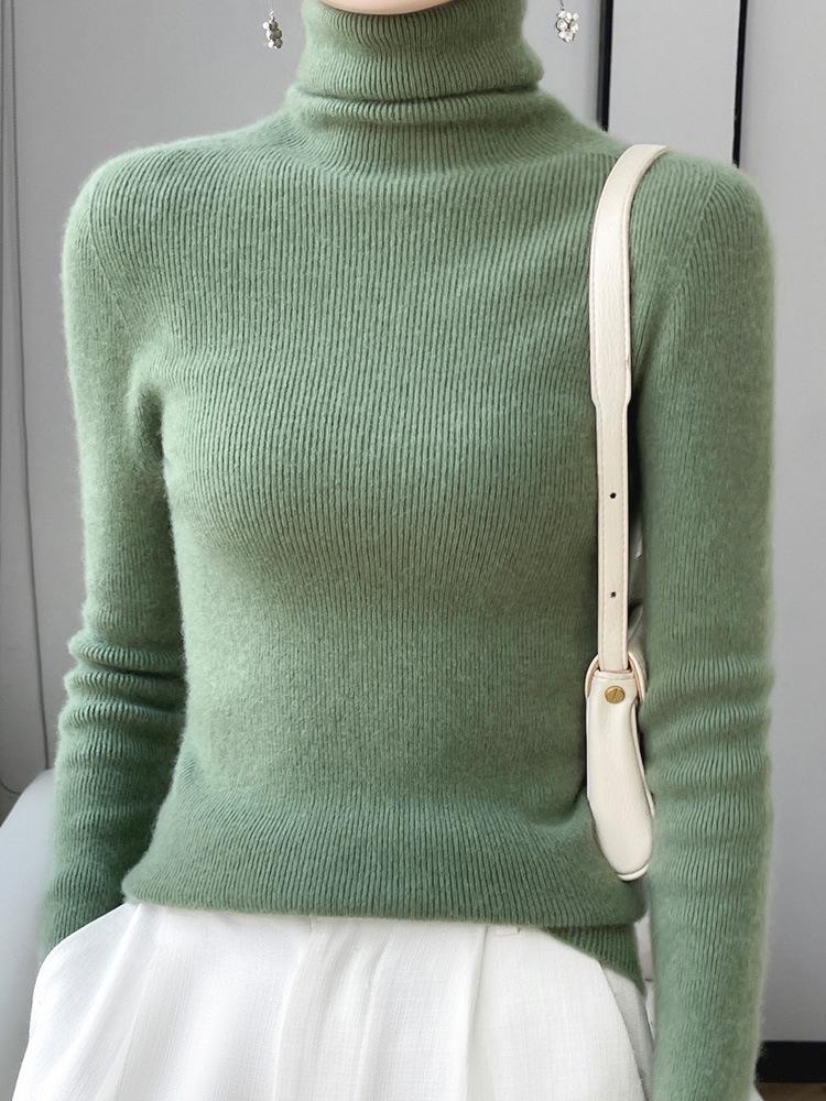 Women's High Neck Cashmere Turtleneck Pullover - 100% Wool Slim Fit Long Sleeve Sweater, Autumn/Winter Base Layer.