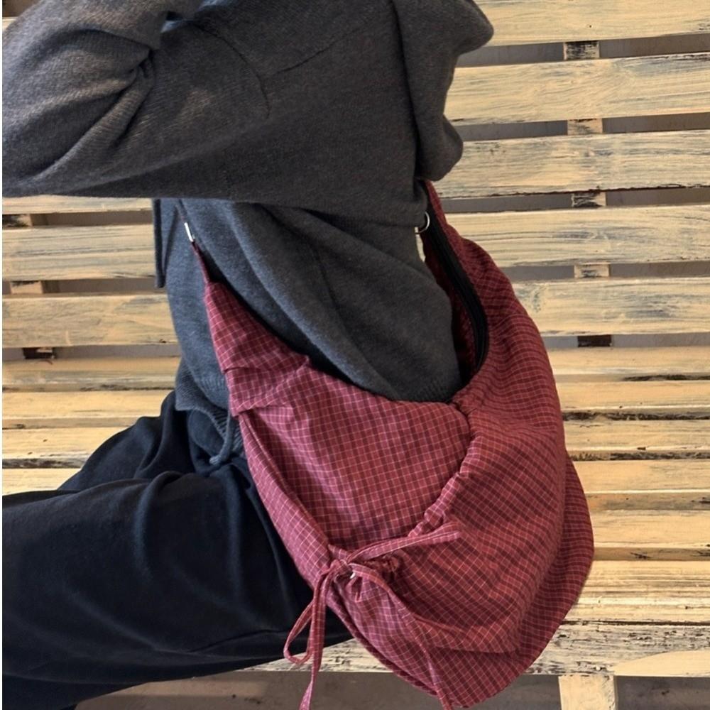 Lightweight Plaid Nylon Crossbody Bag Ballet Style Canvas Dumpling Bag  Spring Summer