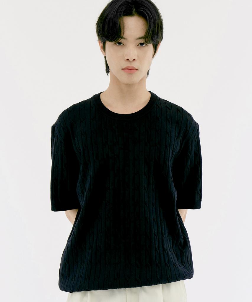 210EDIT Unisex Cable Round Neck Cool Knit [Dark Navy]_Zf2Sw070