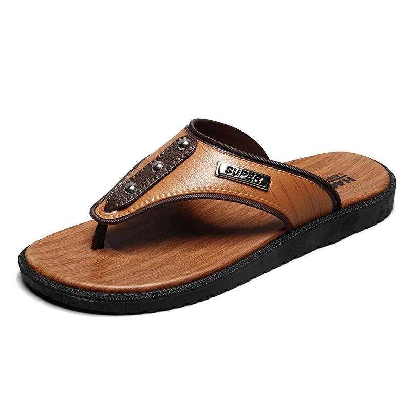Fashion Men Flip-flops Sandals Summer Handmade Leather Slippers Trendy Fashion Outdoor Breathable Comfortable Men and Simple Sandals