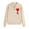 Maglione Unisex in Maglia con Collo a Polo Multicolore con Ricamo a Cuore e A Pullover Casual con Bottoni per Uomo Donna