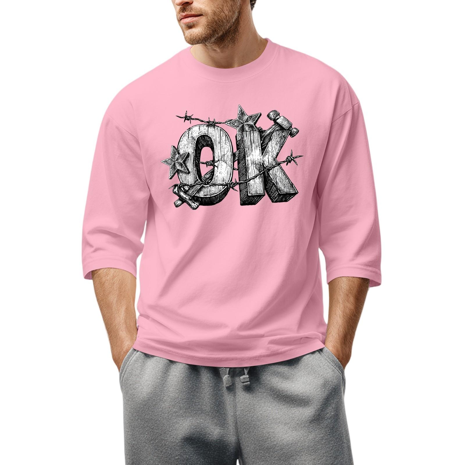 

Men S Round Neck Three-Quarters Sleeve Top Casual Fashion T-Shirt XXXL