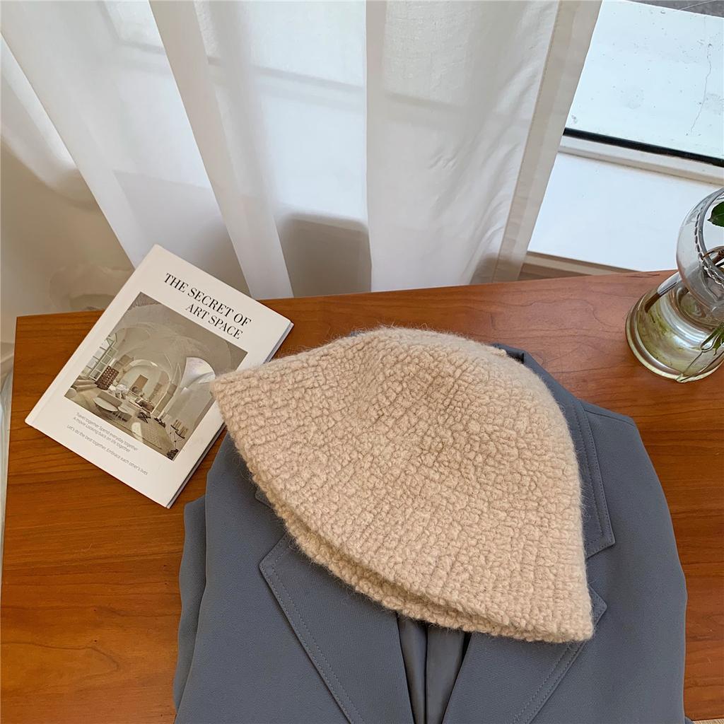 Lamb Wool Versatile Bucket Hat Women's Autumn and Winter Face Small Autistic Hat Retro Ins Thermal Basin Hat