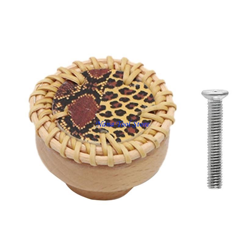 31GJ Drawer Pulls Rattan Wooden Dressers Knob Cupboard Handle Furniture Handle