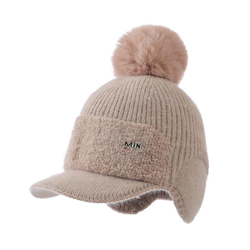 Women's Autumn and Winter Casual Plush Warm Cap Cute Hairball Ear Hat Outdoor Cold Hat New
