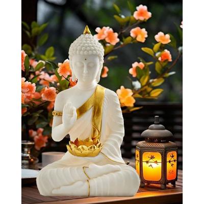 New Buddha Idol Statue Showpiece Gift Gifting Item Polystone Home Decor Decoration 1 Pic (White)