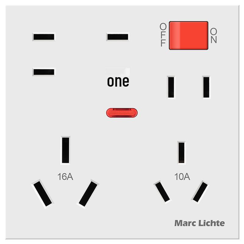 86-Type Concealed 16A High-Power AC Wall Socket with 10A Two/Three-Pin Plug and Switch