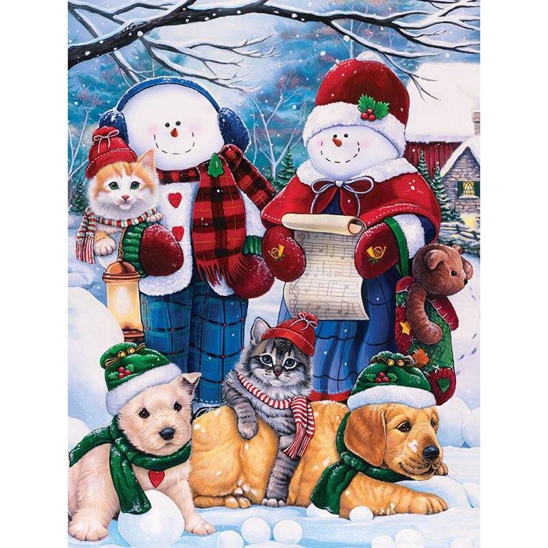 5D Diamond Painting Cartoon Snowman Diamond Embroidery Snow Scene Cross Stitch Full Round Drill Home Decor Christmas Gift