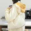 IELGY Japanese Casual Drawstring Canvas Underarm Bag, Fashionable Embroidered Thread Shoulder Pleated Padded Cotton Messenger Bag