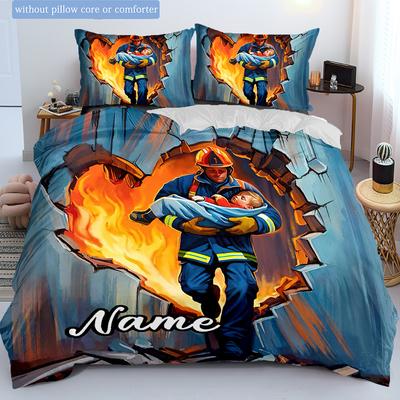 Firefighter Customize Your Name Duvet Cover Softbedding Set For Bedroom Guest Room And Dorm Decoration Threepiece Set Includes 1 Duvet Cover 2