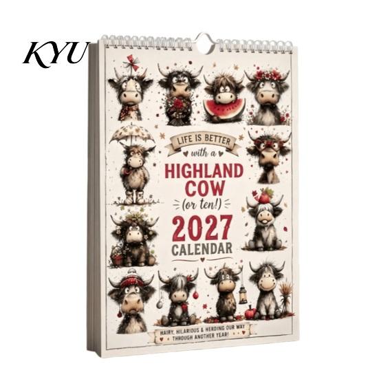Office Wall Decor Highland Cow Calendar 2027, Cute Hanging Planner for Home Appointment Reminder Book Office, Rustic Farmhouse Desk Decor, Unique