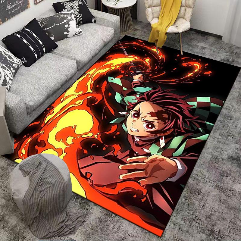 Flame Pattern Anime Carpet Designed Floor Mat, Suitable As a Non-slip Mat for the Living Room or Bedroom Sofa
