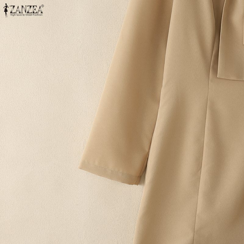 ZANZEA Women Elegant Casual Round Neck Long Sleeve Dress