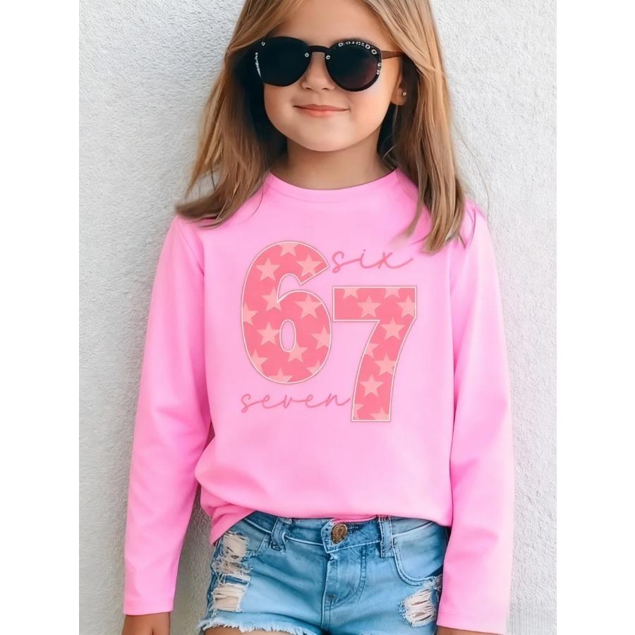 Meme 67 T-Shirt for Kids Funny Digital Print Autumn Long Sleeve Tees Loose Comfortable Tops Streetwear Y2k Children's Clothing