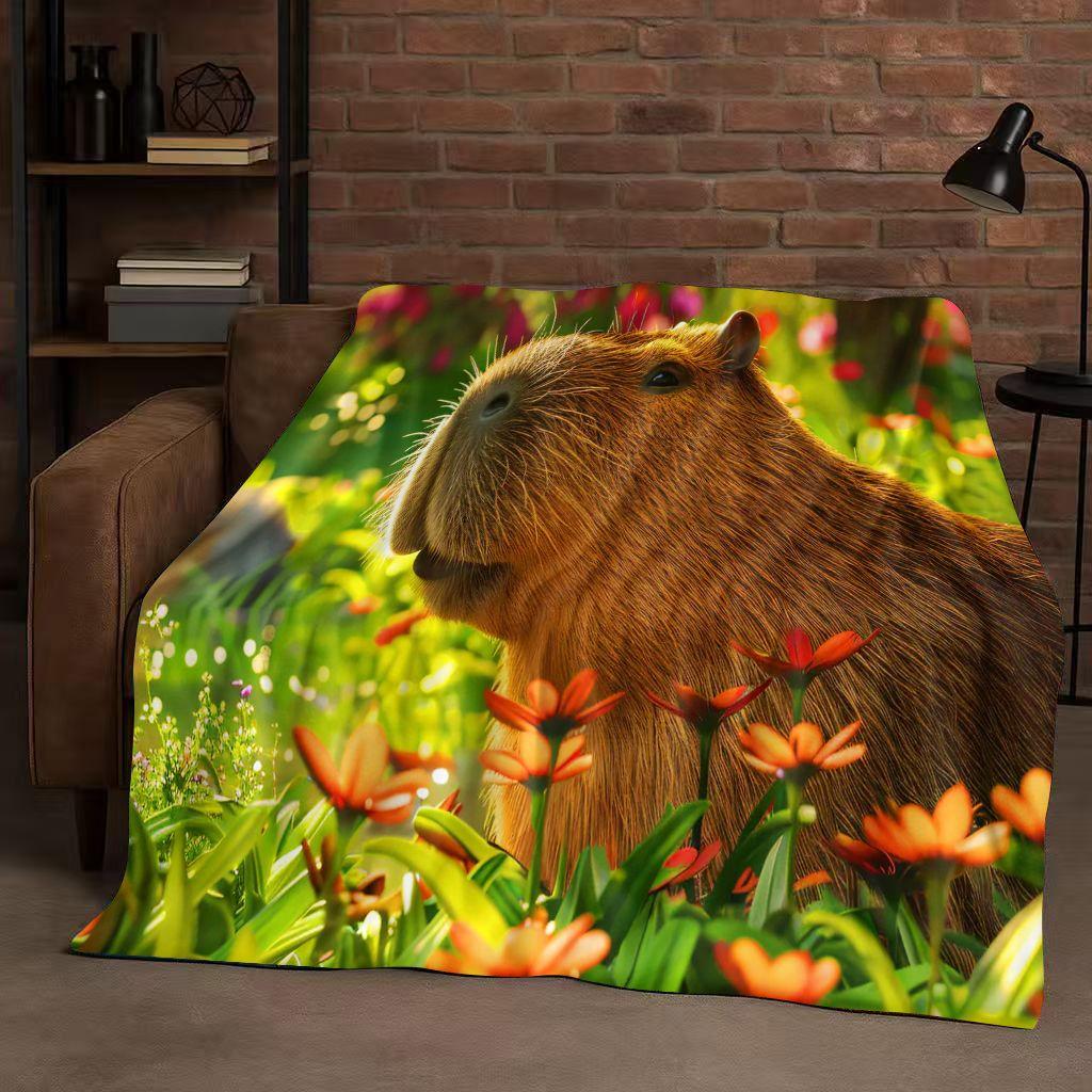Kawaii Capybara Cartoon Flannel Blanket,Ultra Soft Warm Plush Throw for Home Bedroom Bed Sofa Cover Office Travel Camping Gift
