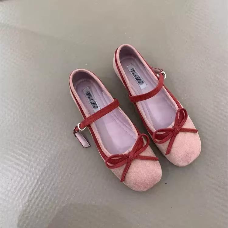 Petite augmentation de hauteur intérieure ballerines chaussures simples chaussures pour femmes 2025 printemps nouveau nœud rose daim chaussures Mary Jane
