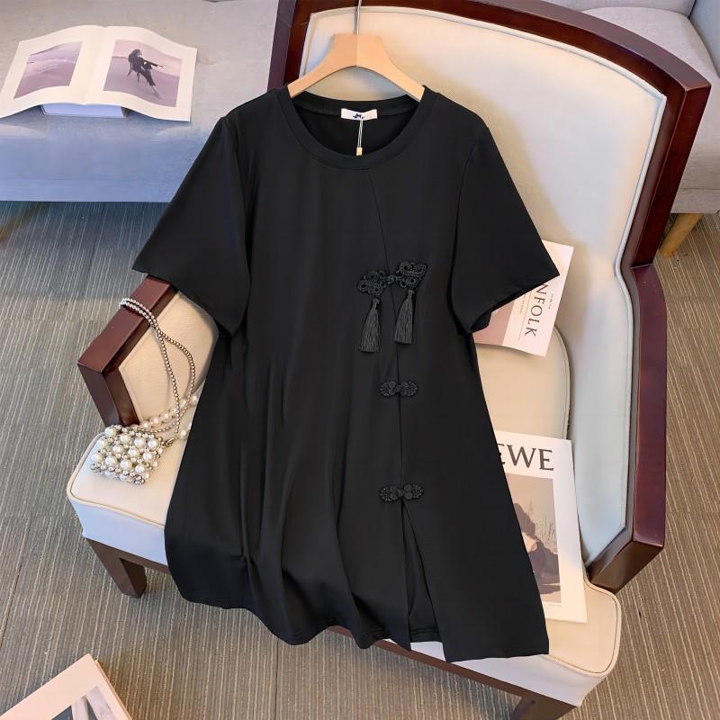 Plus Size Women's T-shirt Vintage Long T-shirt Short Sleeve Tops Summer