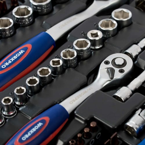 WORKPRO 172-Piece Socket Wrench Set, Garage Tool Set with 6.35mm, 9.5mm, and 12.7mm (1/4", 3/8", and 1/2") Drives, Includes Ratchet Wrenches, Ideal fo