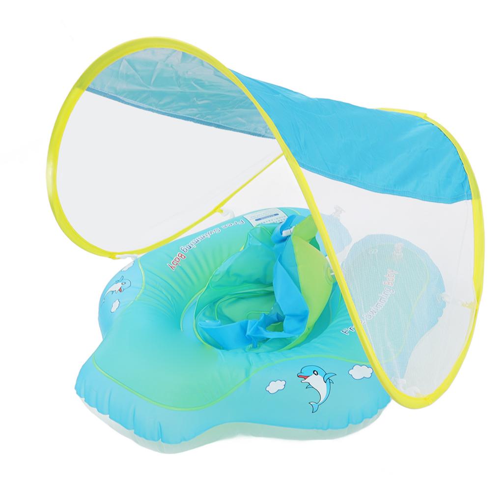 Baby Swim Ring Double Gasbag Rollover Protection Baby Pool Float Ring with Sun Protection Canopy