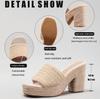 Women'S Hemp Rope Wedge Heel Thick-Soled Sandals, Woven Straw Rope One-Strap Summer Waterproof Platform High Heels