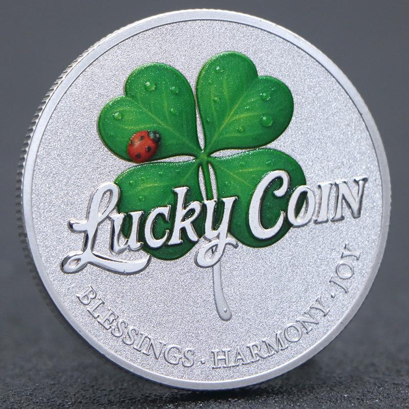 Памятная монета на удачу, клевер, позолоченная, посеребренная памятная монета, гальваническое покрытие, тиснение, металлическая памятная медаль серебряный