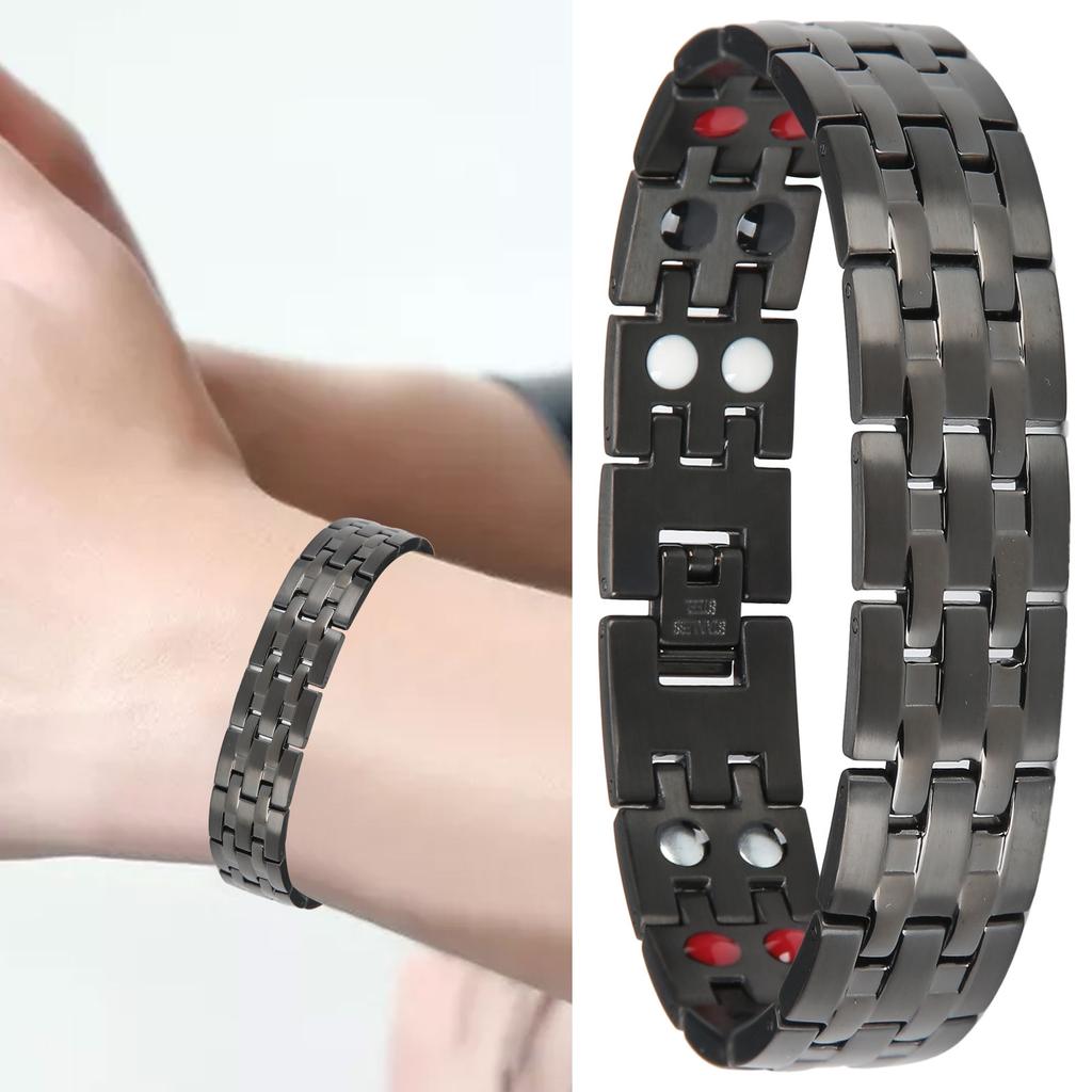 Men DoubleRow Magnetic Therapy Bracelet Pain Relief Magnet Bracelet Healthy Care Black