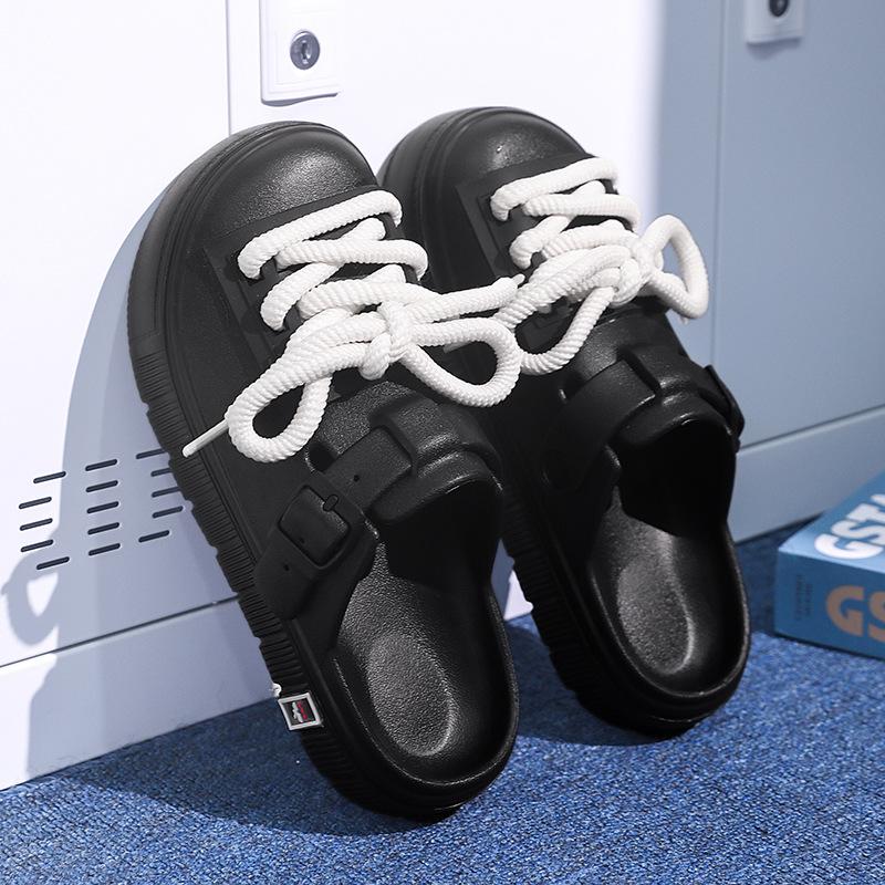 

Neutral Birkenstocks Style Closed Toe Sandals Wear-resistant Anti-slip Beach Slippers Couple Soft Bottom Height Increase Design 36