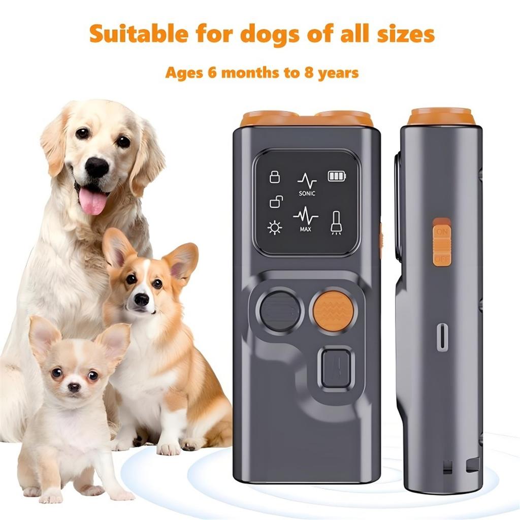 Portable Dog Barking Stop Device Ultrasonic Dual Head Repeller With High Frequency Flashlight USB Charging For Camping/Home