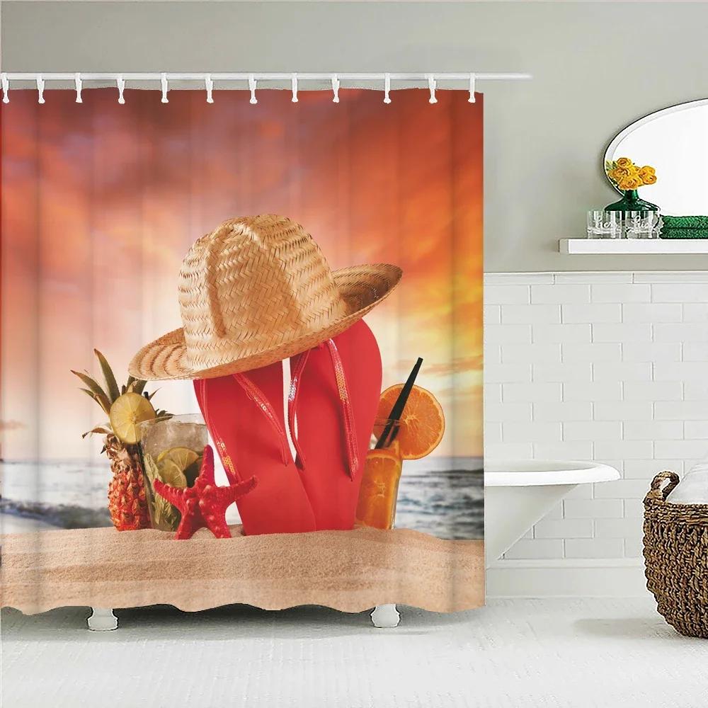 Sunlight Ocean Beach Fabric Shower Curtain Bathroom Curtains Sunset Dusk Sea Animal Dolphin Bath Screen with 12 Hooks 300x180