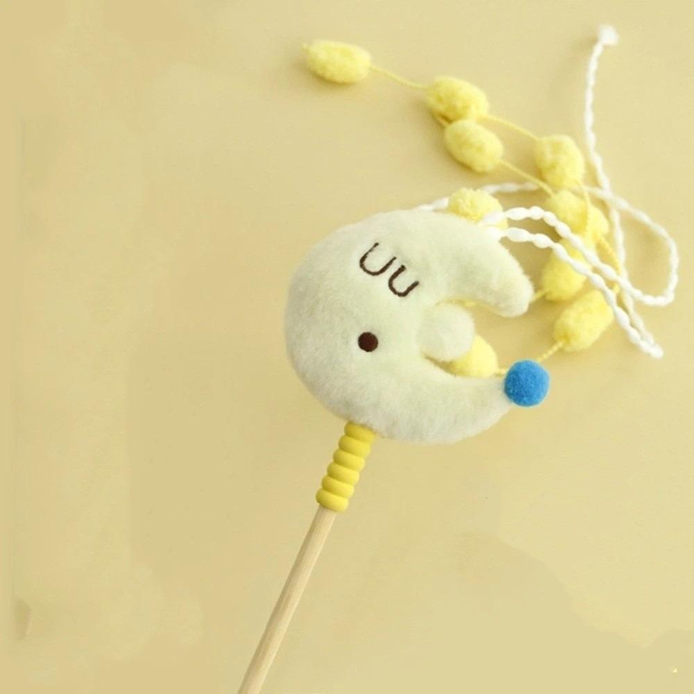 

Cute Cartoon Stars Cat Teaser Stick Long Handle Moons Cat Teasing Pole with Tassels Sounding Interactive Cat Toy Indoor Play жёлтый