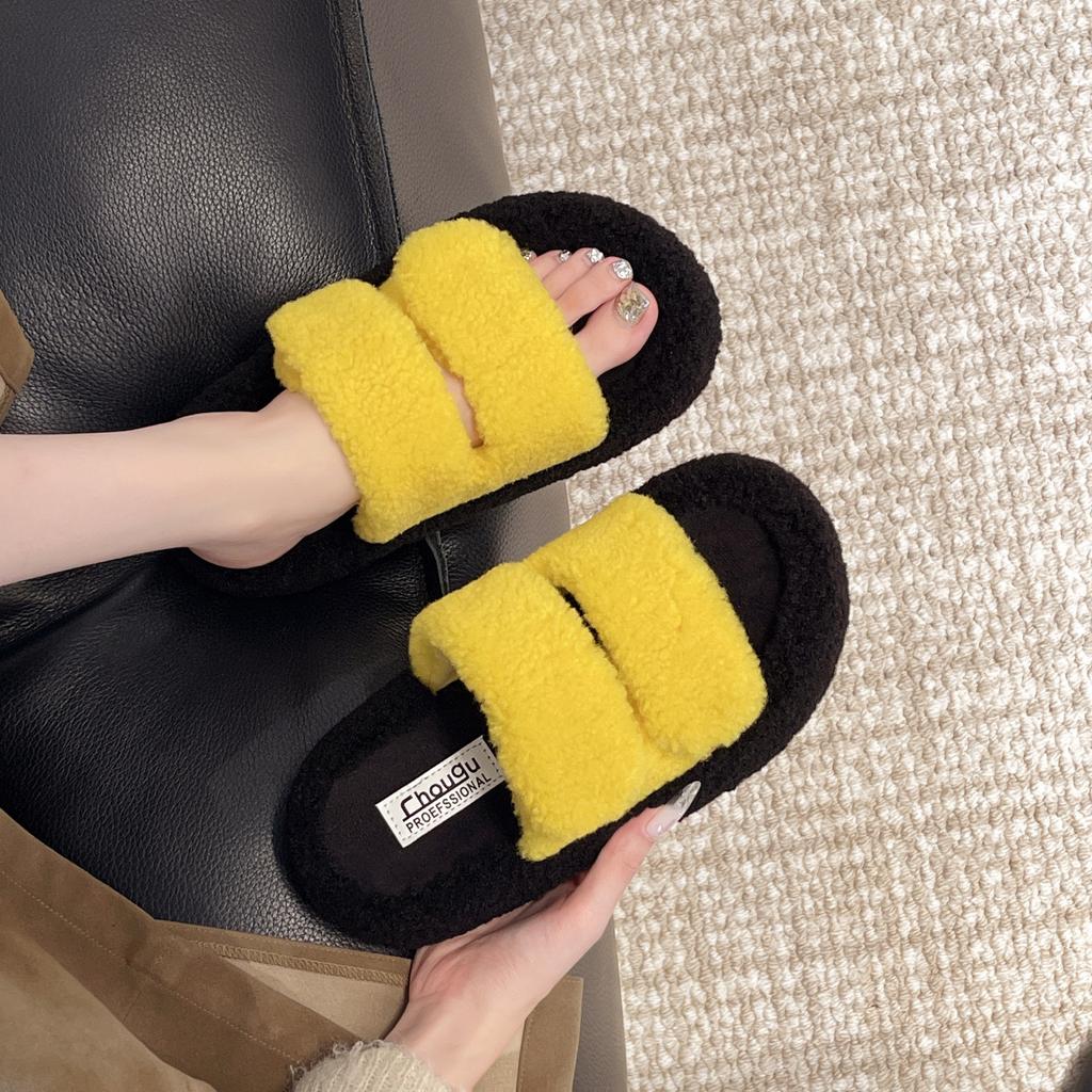 Premium Lamb Wool Thick-bottomed Wool Slippers for Women's Wear 2025 New Autumn and Winter Super Fire Home Warm Cotton Slippers